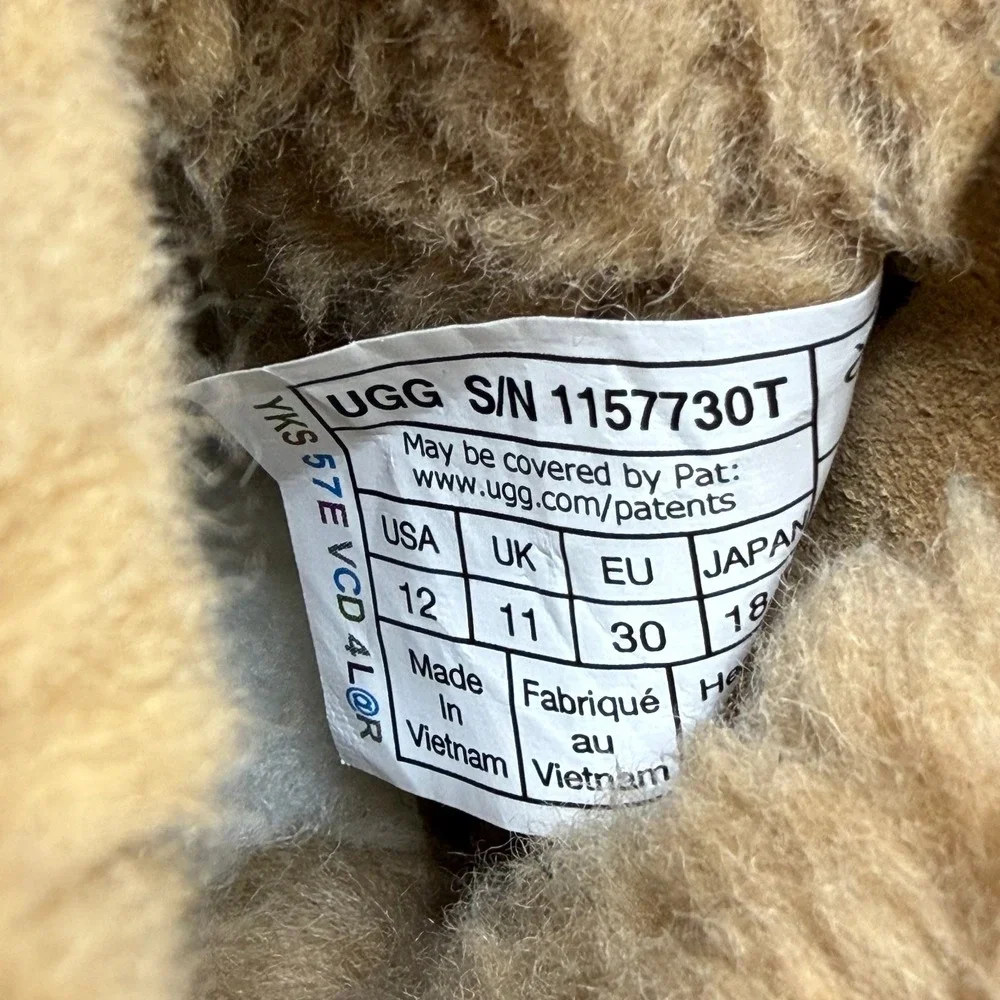 UGG Ultra Mini Maxi Curly Sherpa Boots Little Girls 12 Chestnut Suede Zip Cozy